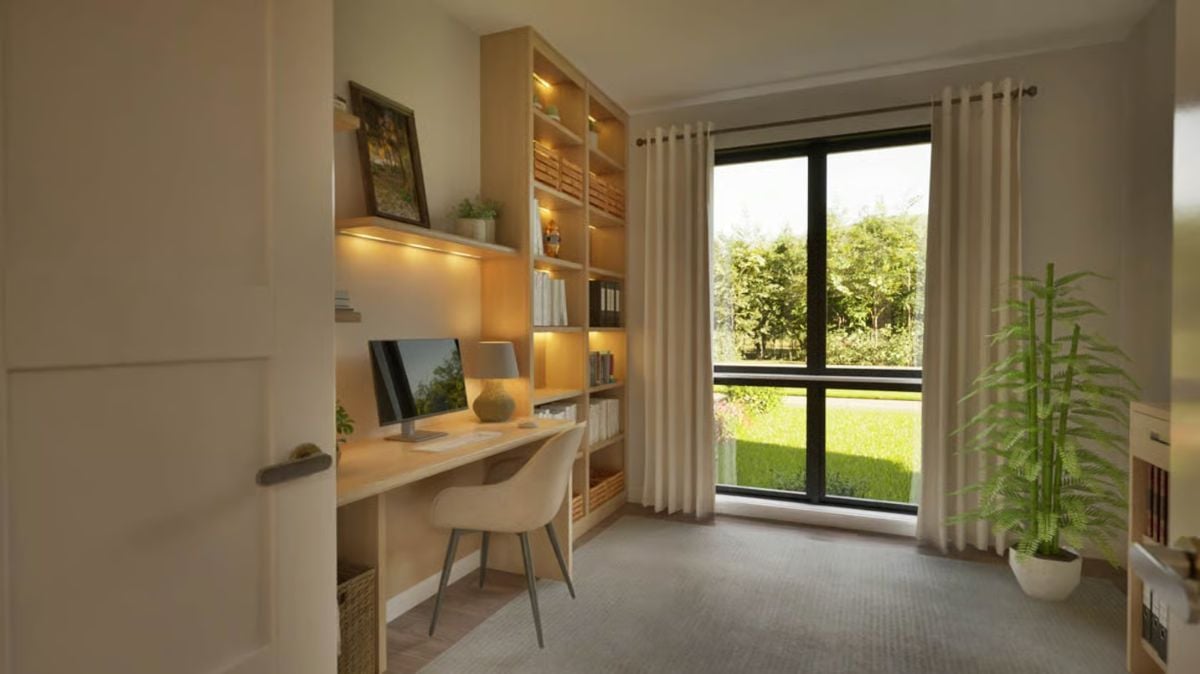 Built-In Shelving and Under-Cabinet Lighting Make This Home Office Worth Closing the Door