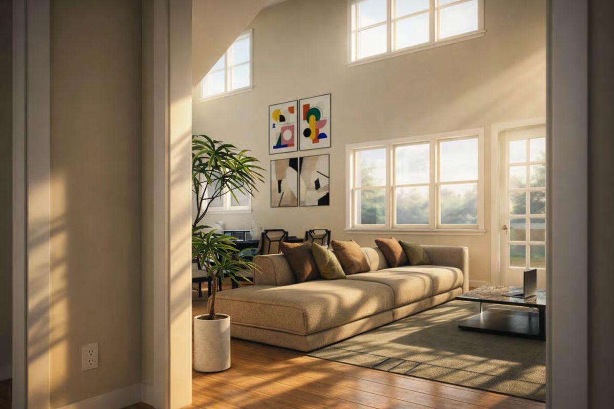 Warm Light and Low-Profile Seating Define This Living Room's Mood