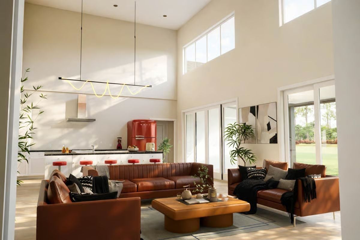 Cognac Leather and a Red Refrigerator Make a Strong Case for Bold Anchors