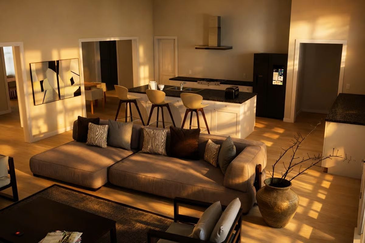 Warm Light at Golden Hour Turns This Open-Plan Living Space Into Something Worth Sitting In