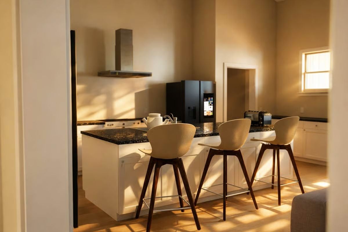 Granite-Topped Island with Bar Stools That Actually Earn Their Keep