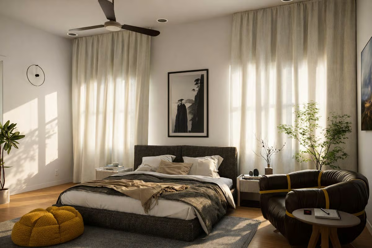 Warm Light and a Low Platform Bed Make This Bedroom Feel Like a Retreat