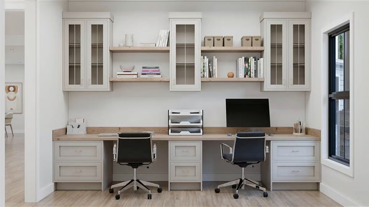 Built-In Desk Wall Turns a Shared Home Office into a Hardworking Space