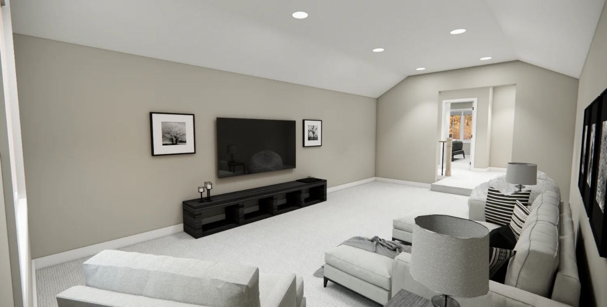 Bonus Room Carpet and Recessed Lighting Make Late-Night Watching Easy