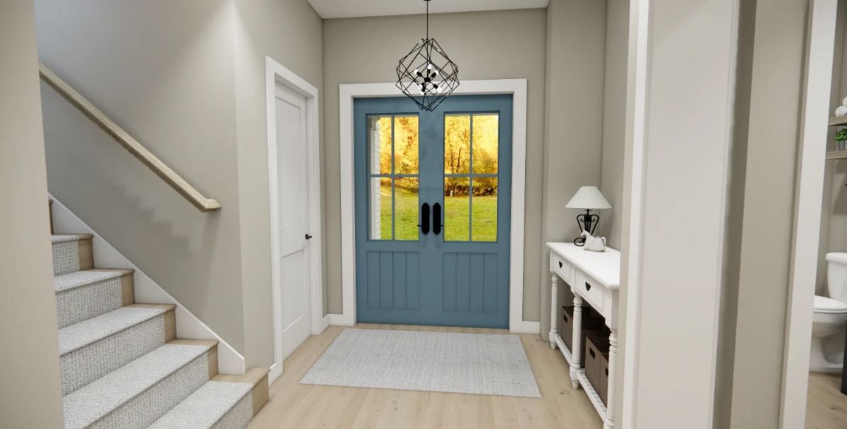 Slate-Blue Double Doors Set the Tone for This Farmhouse Entry