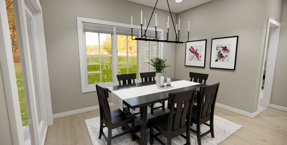 Candlelight Chandelier Sets a Formal Tone Over Dark Wood Dining Furniture