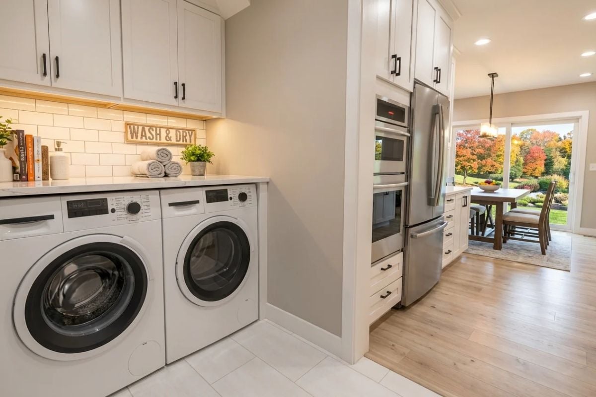 Wash-and-Dry Nook Tucked Right Off the Kitchen Keeps Laundry Out of Sight