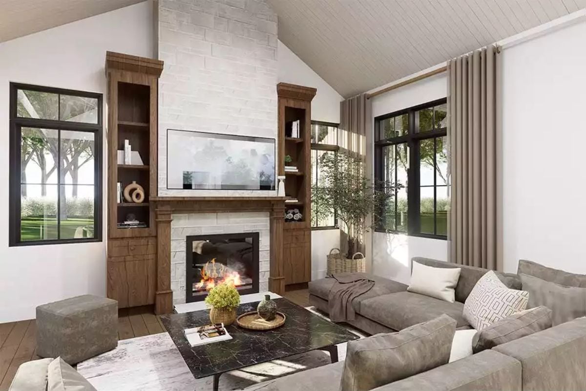 Vaulted Ceilings and a Stone Fireplace Wall That Does the Heavy Lifting