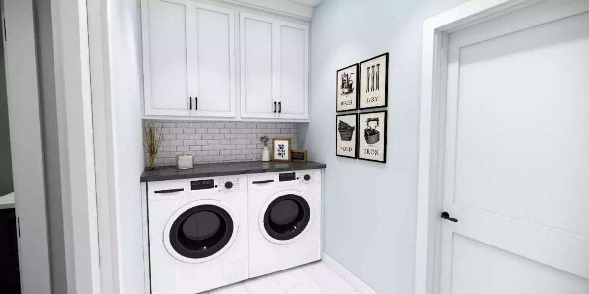 Subway Tile Backsplash and Laundry Art Give a Utility Room Personality