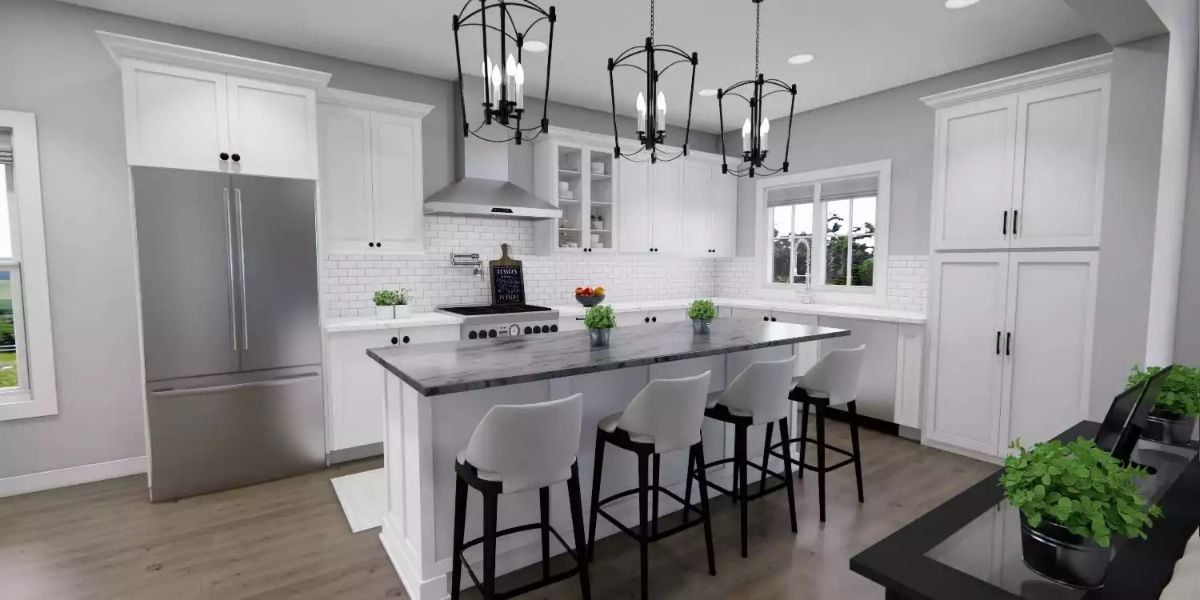 Marble-Top Island Commands a White Kitchen Built for Gathering