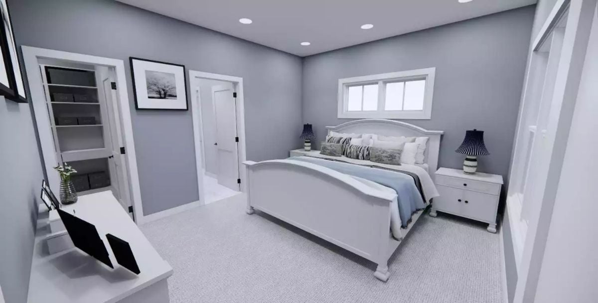 Soft Blue Bedding and White Furniture Give This Bedroom a Calm, Restful Palette