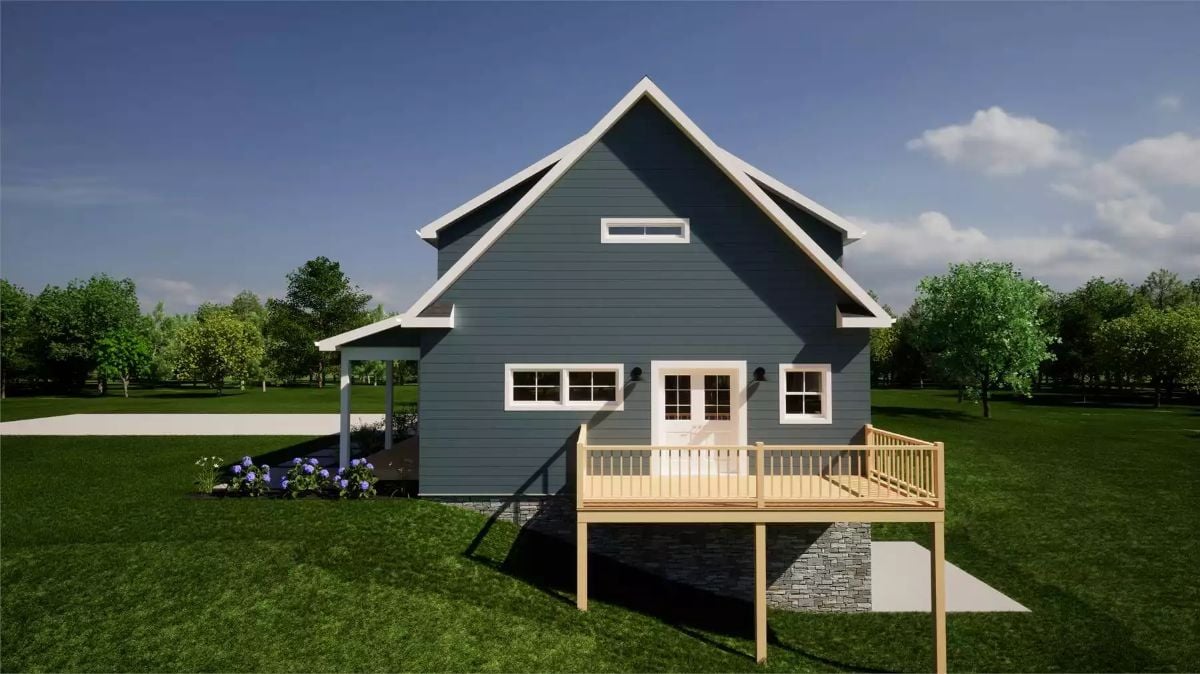 Rear Deck Access and Blue-Gray Siding Give This Craftsman Real Presence