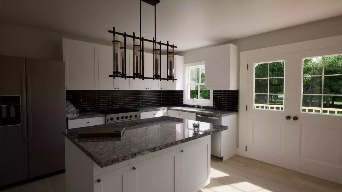 Dark Granite and Black Subway Tile Pull This Kitchen Away From Safe