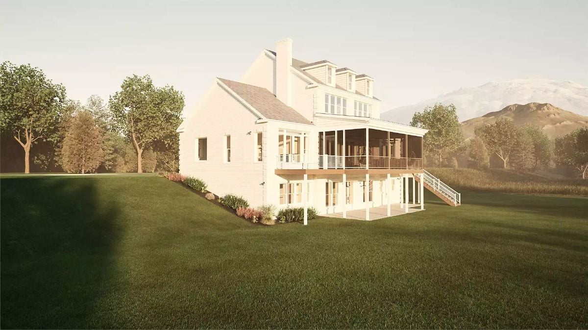 Raised Screened Deck Anchors This Colonial Rear Elevation with Mountain Views