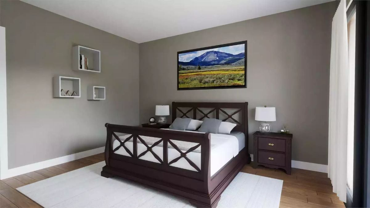 Dark Wood and Mountain Art Ground This Bedroom in Natural Character