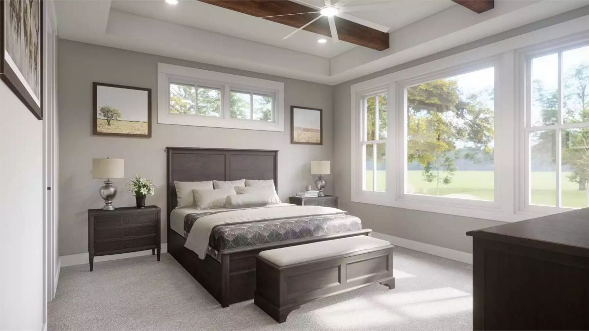 Parkview Avenue Master Bedroom Brings in Natural Light Through Corner Windows