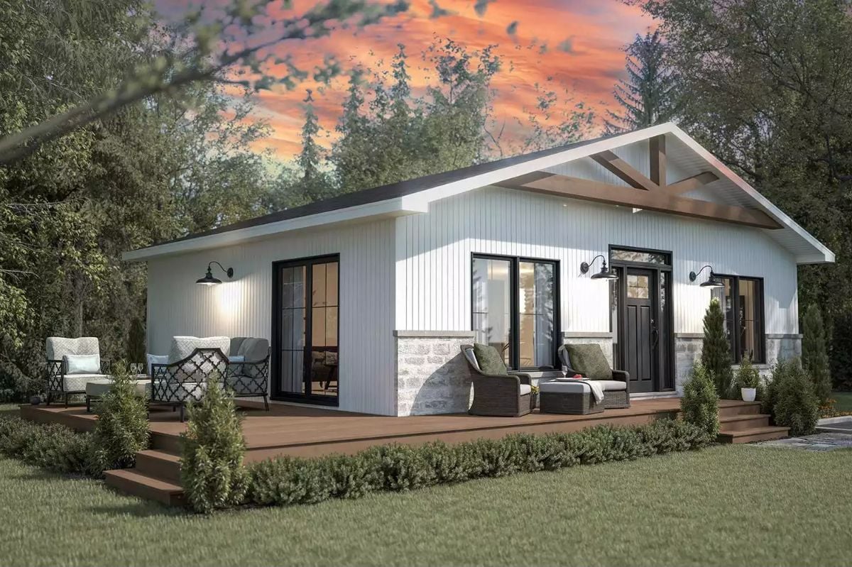 Warm Wood Decking and White Board-and-Batten Give This Cottage Real Curb Appeal