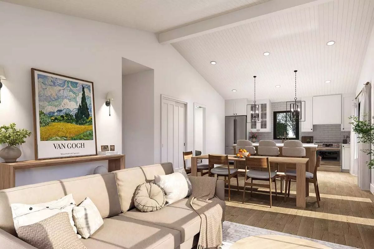 Van Gogh on the Wall and Shiplap on the Ceiling Set the Tone Here