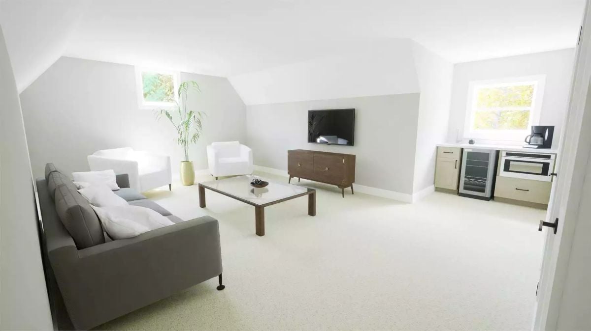 Bonus Room with Built-In Kitchenette Pulls Double Duty as a Lounge and Guest Suite