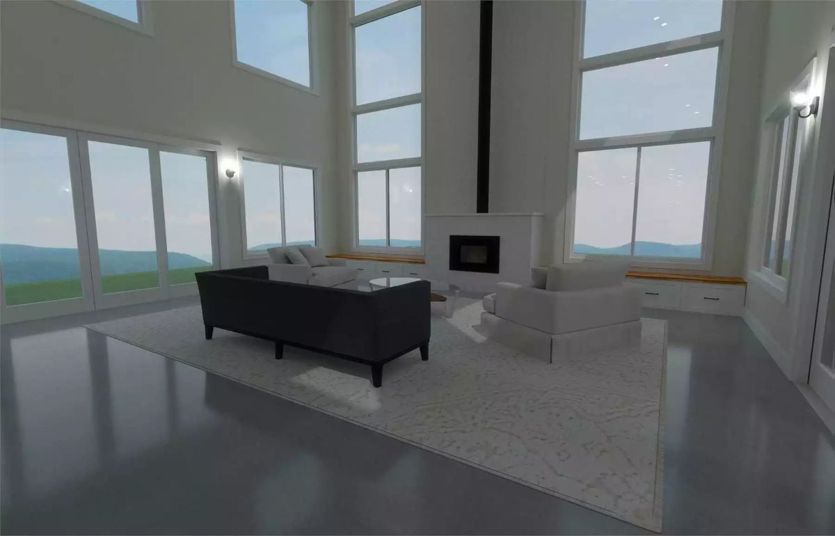 Double-Height Windows Pull Mountain Views Into the Living Room