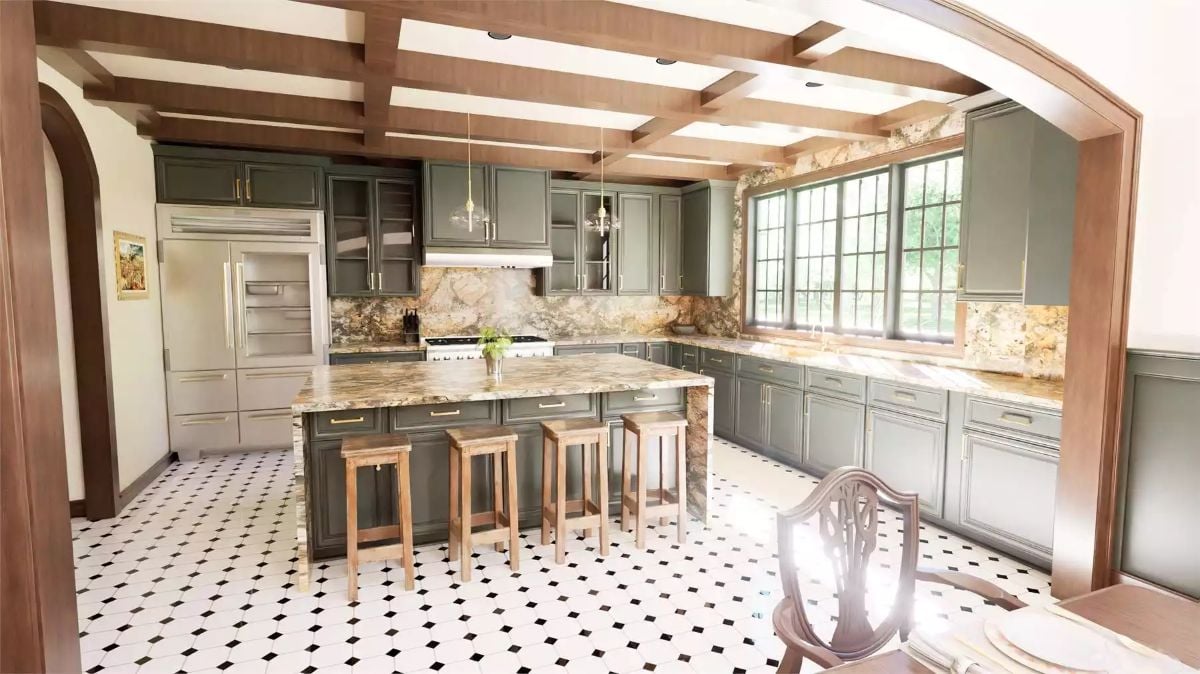 Sage Cabinetry and Marble Backsplash Define a Kitchen Built for Serious Cooking
