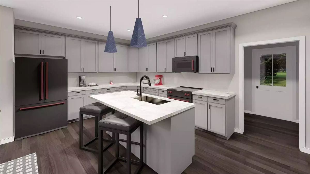 Matte Black Appliances and White Countertops Set the Tone in This Kitchen