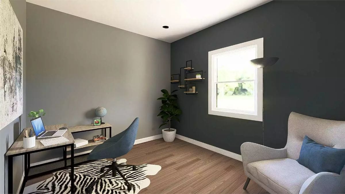 Blue Chair and Zebra Rug Pull Personality Into a Low-Key Home Office