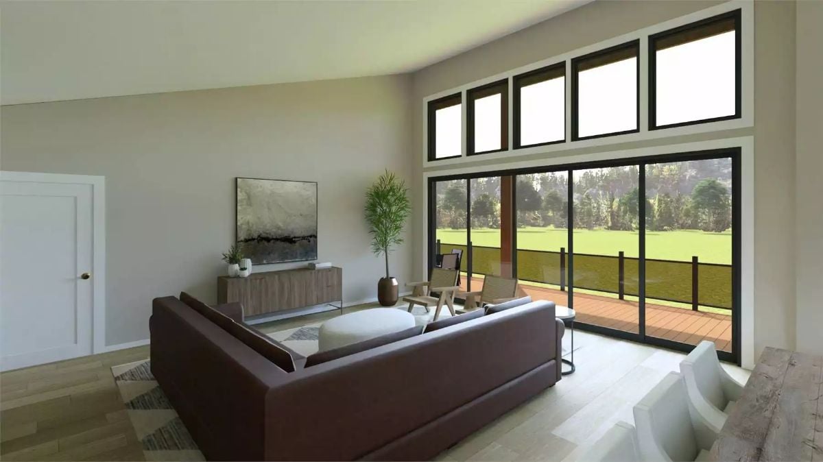 Clerestory Windows and Sliding Glass Doors Pull the Backyard Into the Living Room
