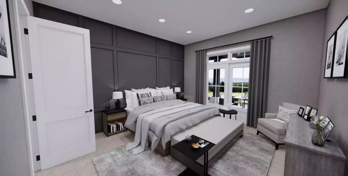 Coffered Accent Wall and Layered Whites Give This Primary Bedroom Depth