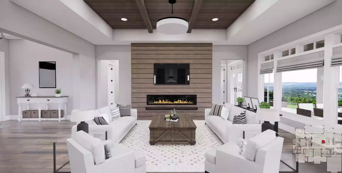 Shiplap Fireplace Wall Anchors an Open Living Room Built for Gathering