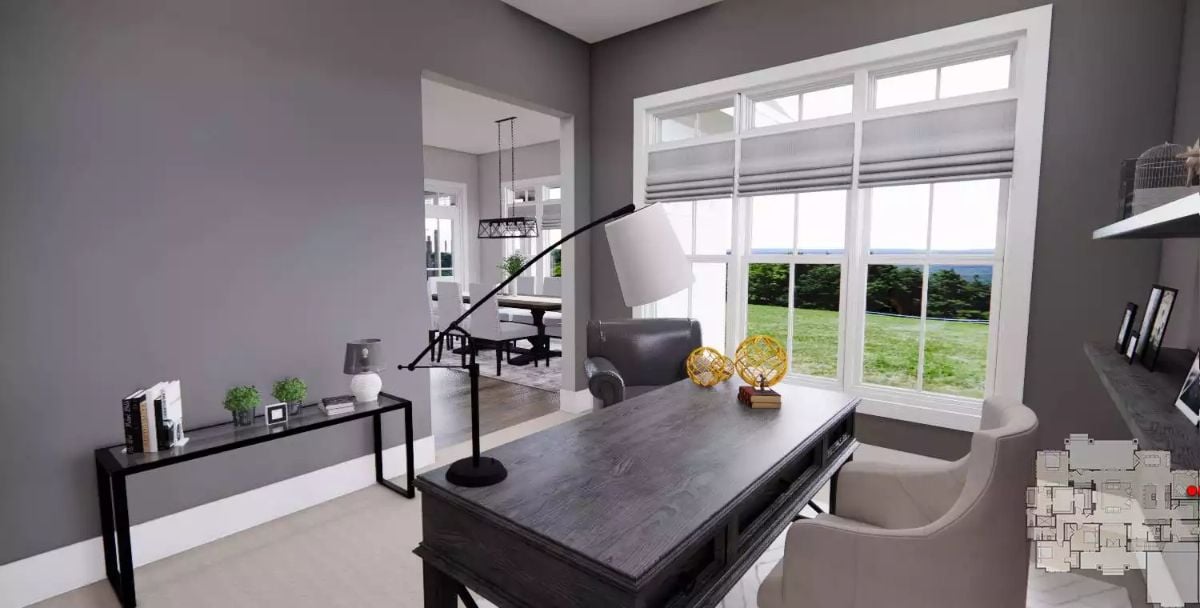 Gray Walls and a View Make This Home Office Feel Bigger Than Its Footprint