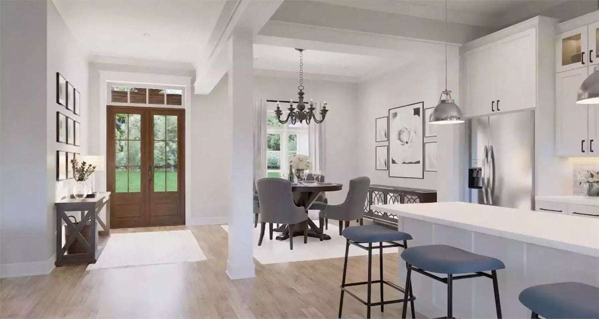 Open-Plan Dining Nook Bridges the Entryway and Kitchen With Quiet Confidence