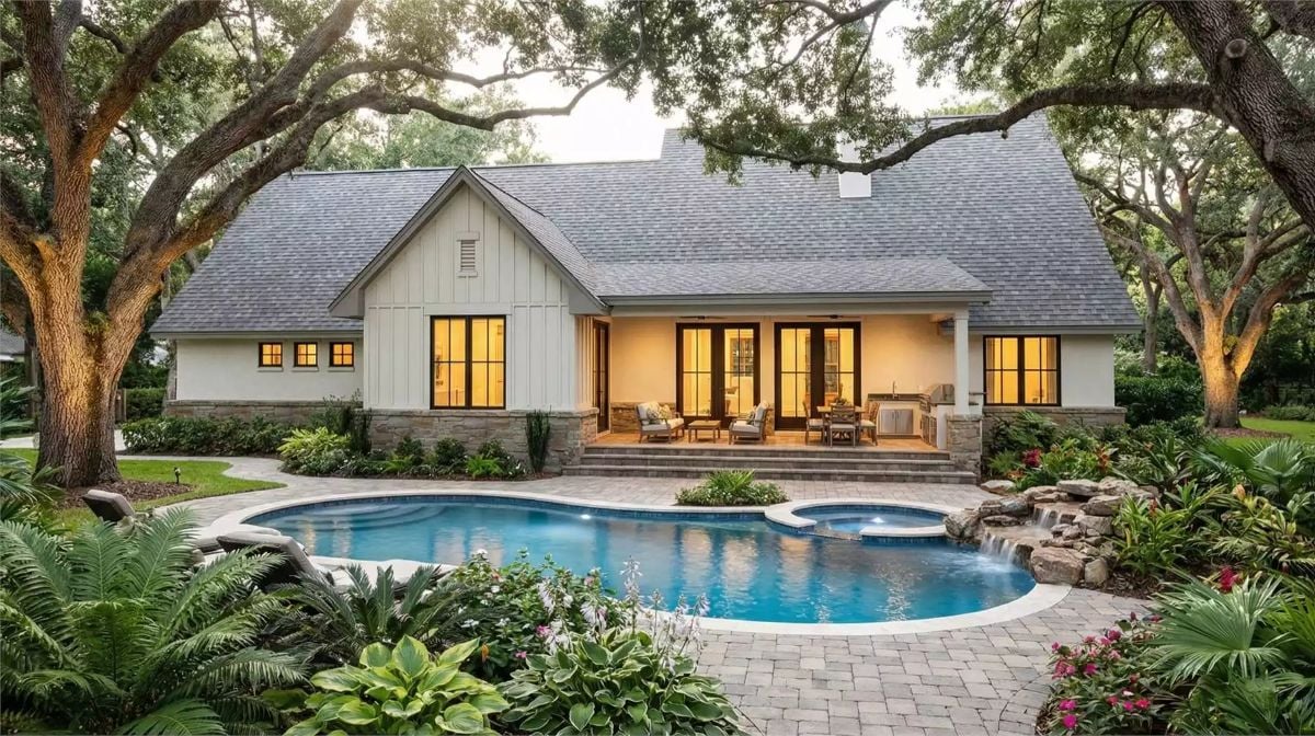 Kidney-Shaped Pool Anchors a Backyard Built for Southern Living