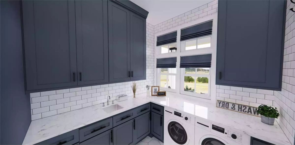 Dark Cabinetry and Subway Tile Make This Laundry Room Work Hard and Look Good