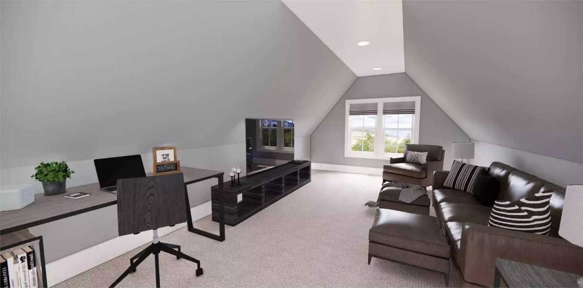 Vaulted Bonus Room Pulls Double Duty as Office and Lounge