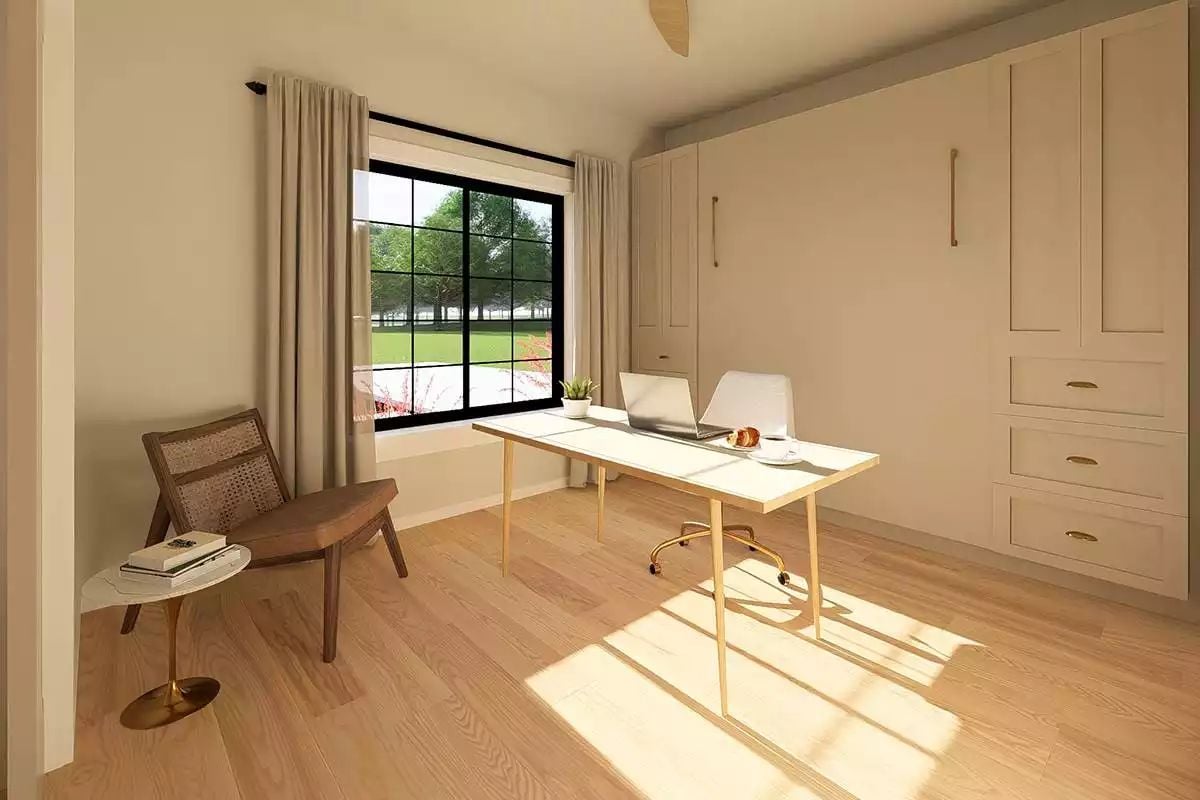 Murphy Bed Cabinetry and Gold Hardware Turn a Home Office Into a Guest Room