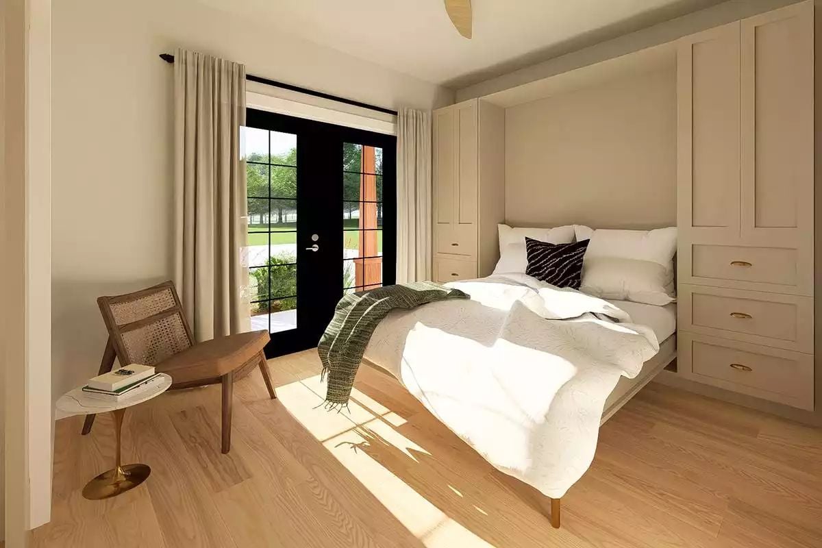 Built-In Cabinetry Flanking the Bed Earns Every Inch of This Small Bedroom
