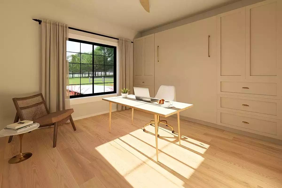 Built-In Storage and Gold Accents Shape a Home Office Worth Working In