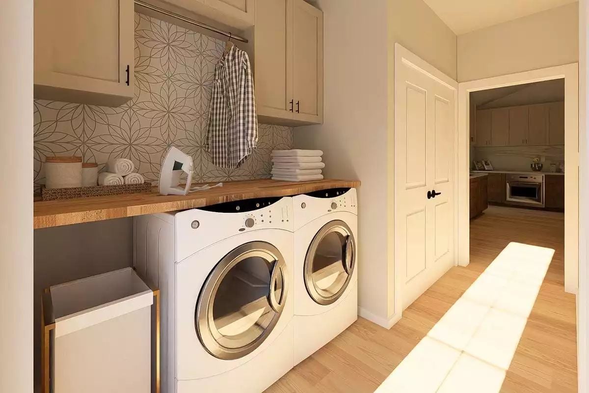 Butcher Block Counter and Hanging Rod Turn Laundry Into a Real Workspace