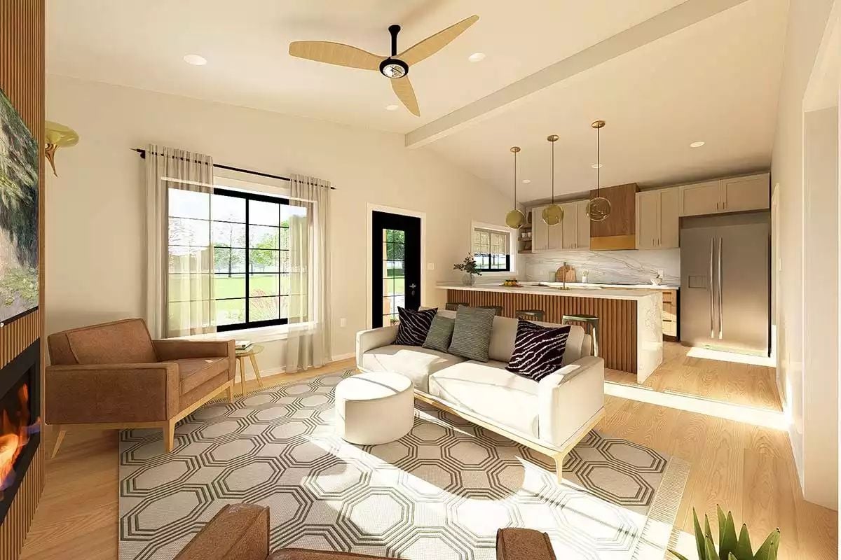 Fluted Island Base and Gold Pendants Give This Open Plan Real Personality