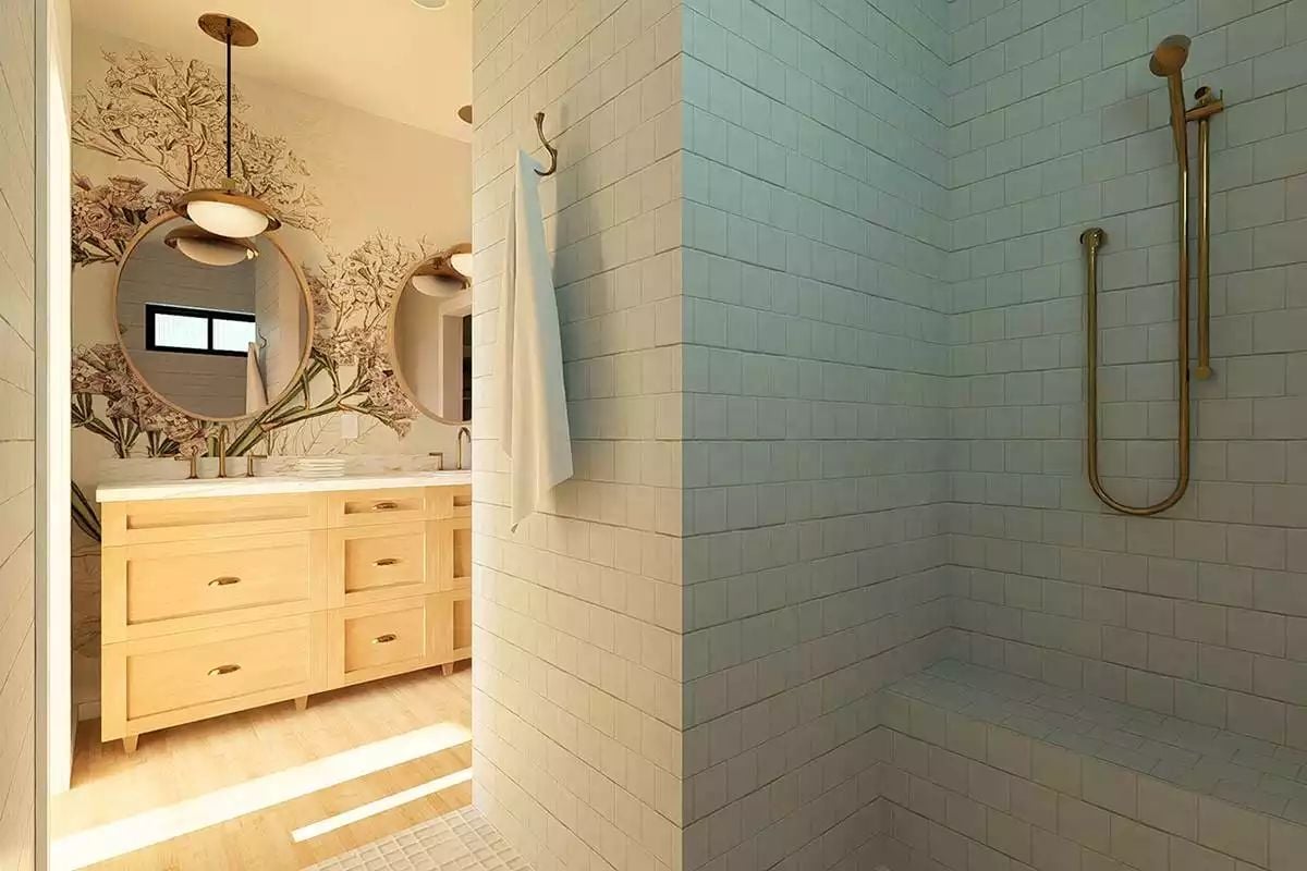 Brass Fixtures and Botanical Wallpaper Make a Strong Case for Pattern in Small Bathrooms