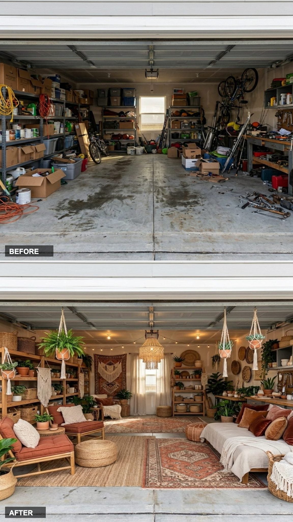 Boho Layered Textile Haven with Macramé, Terracotta, and Living Greenery