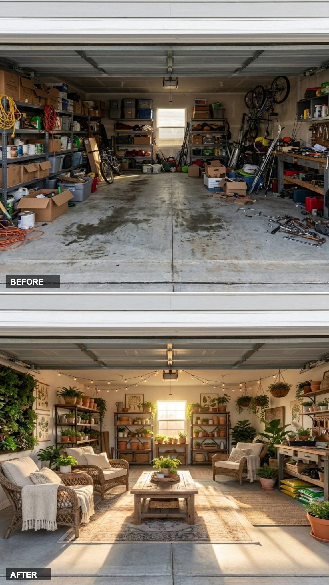 Indoor Garden Conservatory with Green Walls, Wicker, and Flooding Sunlight