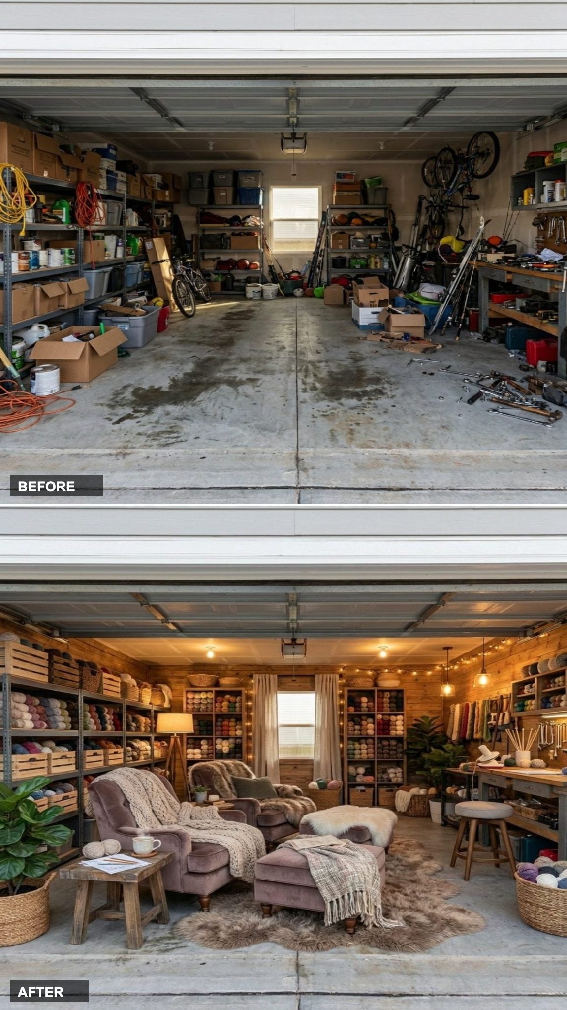 Warm-Toned Knitting Nook with Yarn Storage Cubbies and Tactile Textures Everywhere