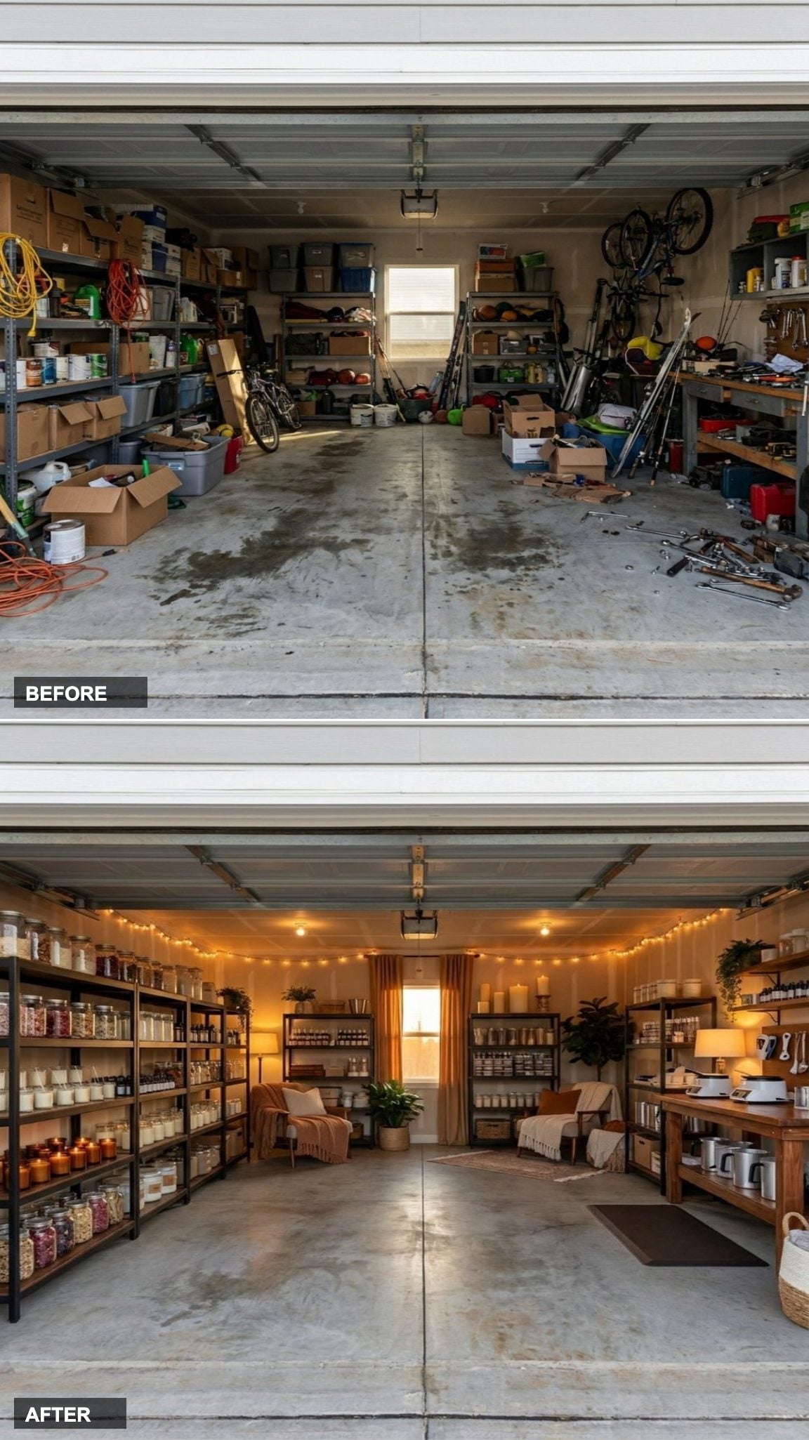 Amber-Lit Candle-Making Studio with Glass Jar Displays and Warm Workshop Glow