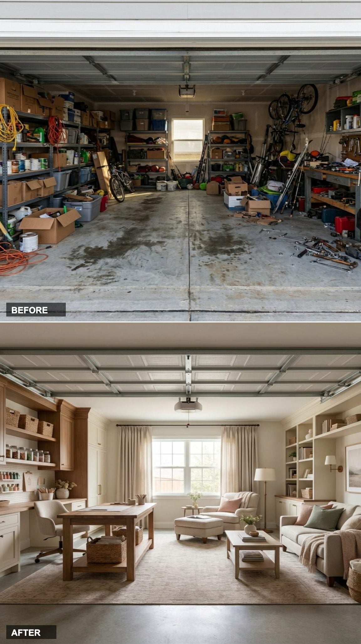 Multi-Purpose Creative Retreat with Crafting, Reading, and Relaxation Zones in a Cohesive Neutral Palette