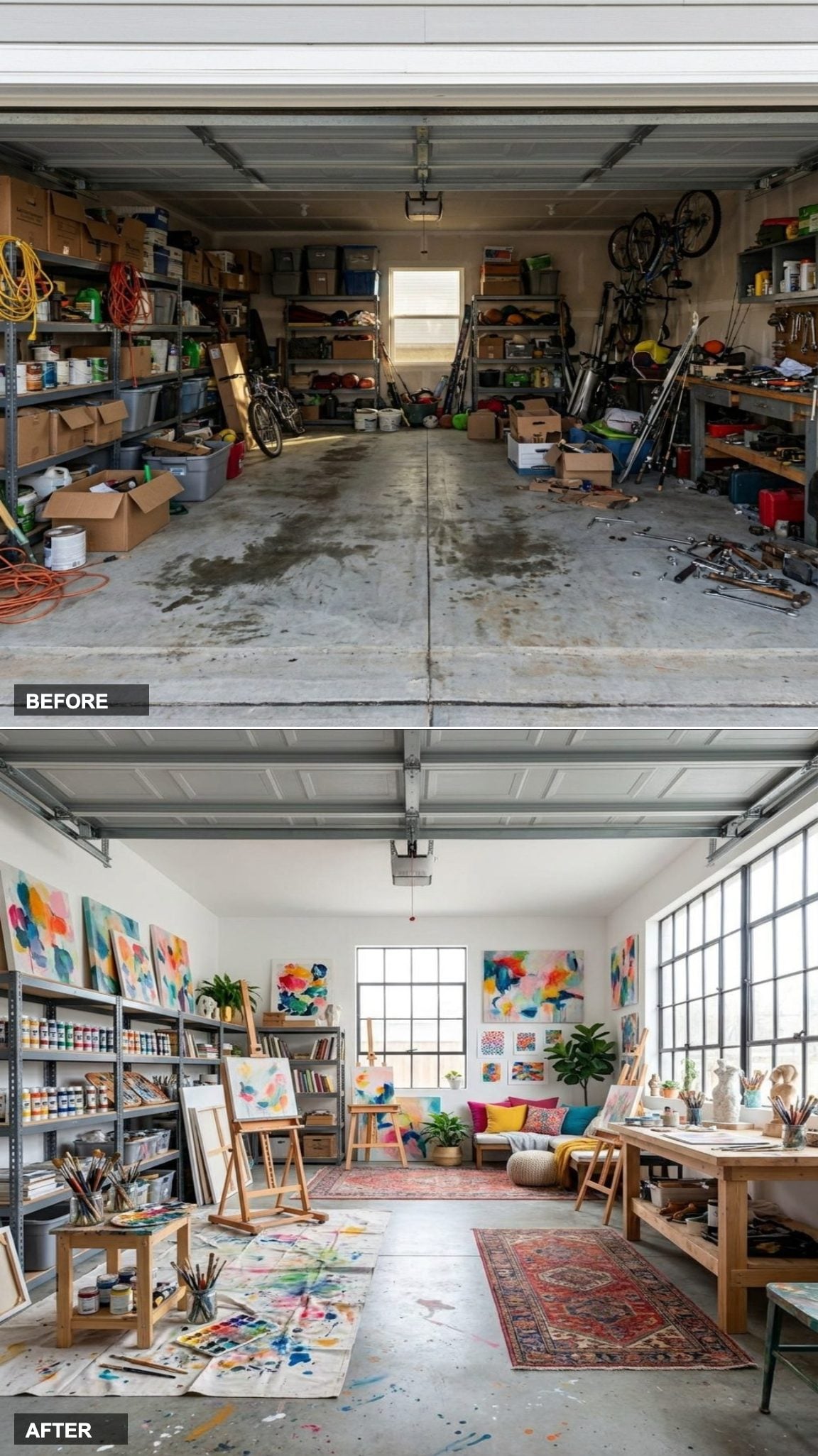 White Walls, Splashes of Wild Color, and Organized Creative Chaos Define This Garage-to-Art Studio