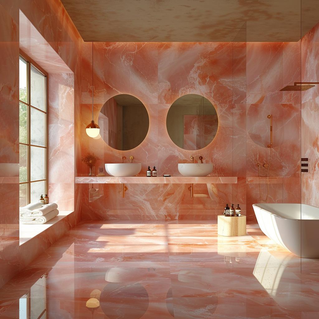 Pink Onyx Walls, Brass Fixtures, and Zero Apologies