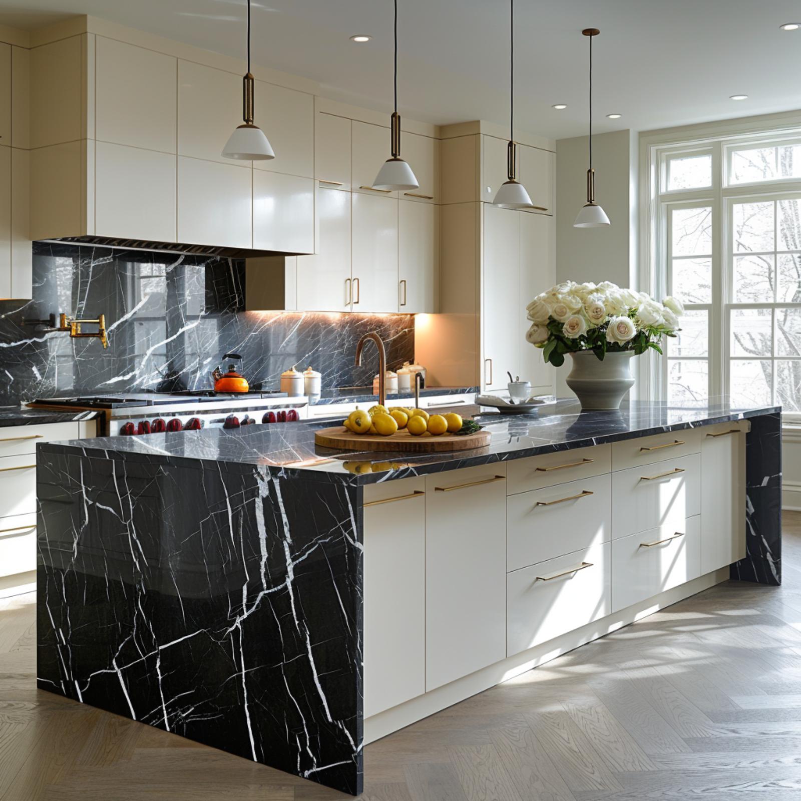 Marquina Island, Herringbone Oak, and Pendant Lights That Earned Their Spot