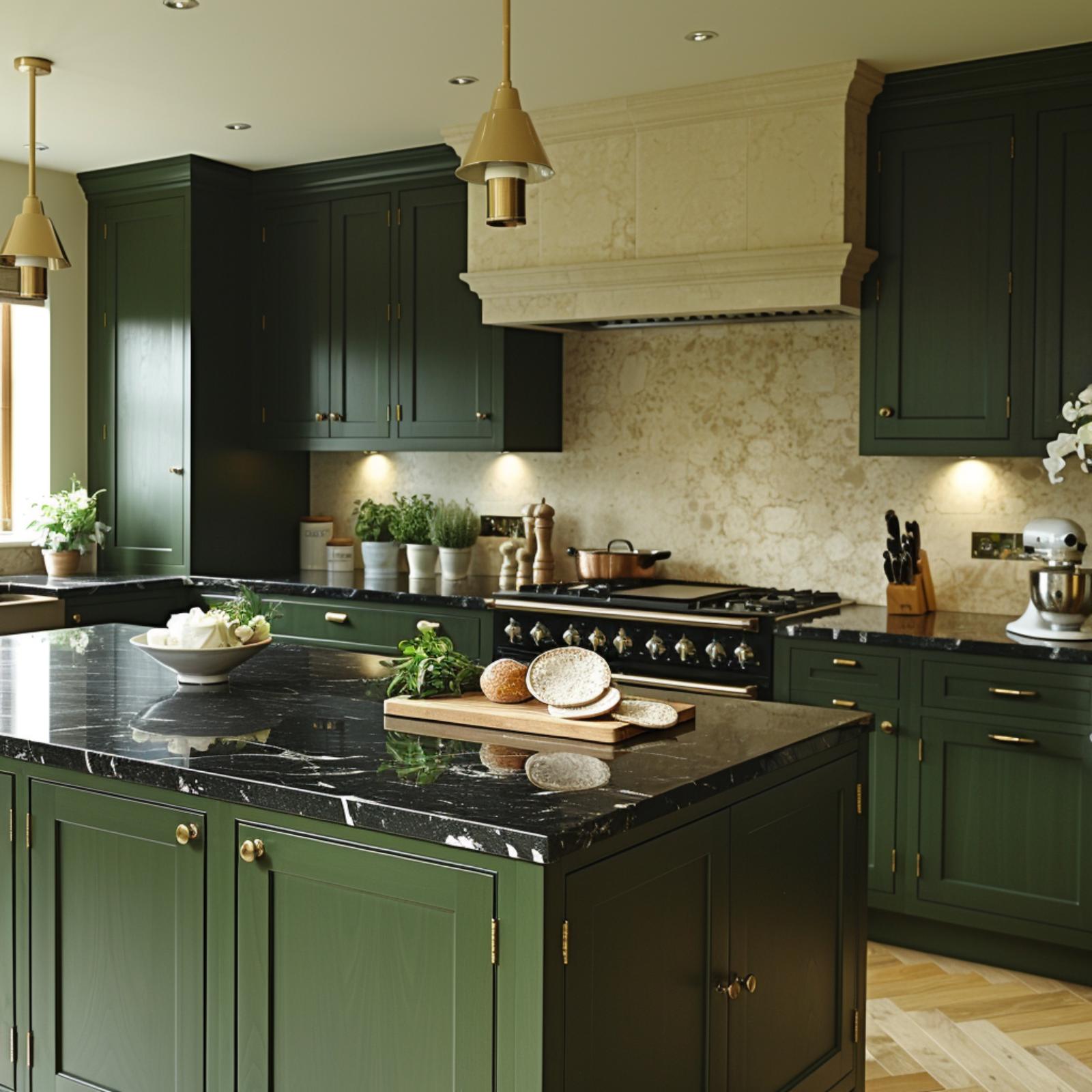 Forest Green Cabinets and Nero Marquina Make a Case for Confidence